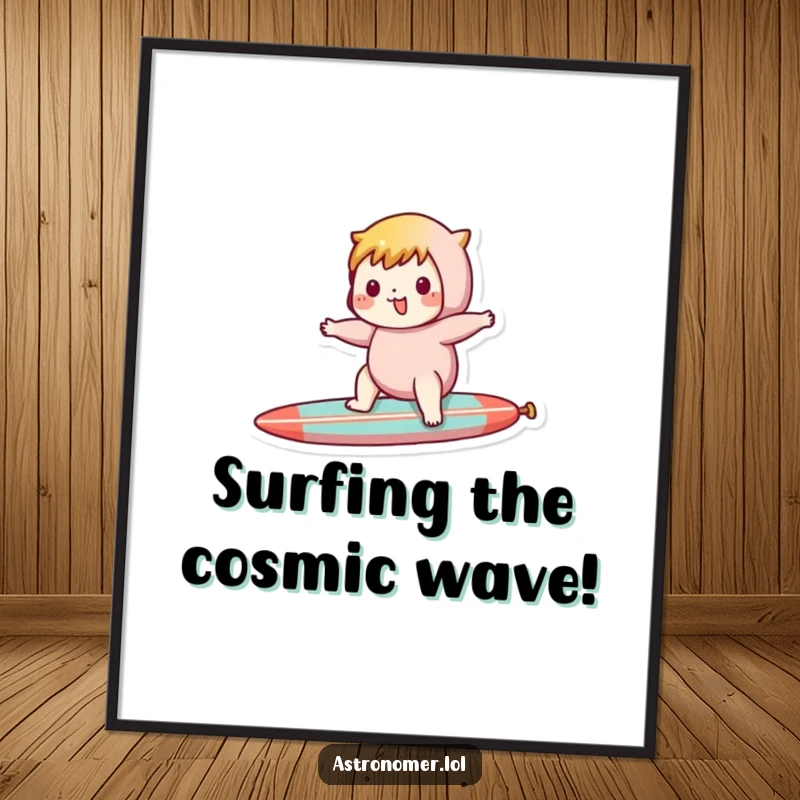 Funny Free Printable Wall Art: A character with rosy cheeks rides a comet like a surfboard, captured mid-flight with pure glee.