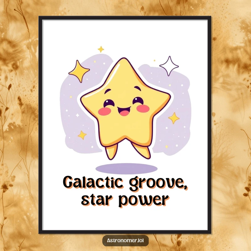 Funny Free Printable Wall Art: A smiling star character is captured mid-silly dance, celebrating joyfully in the galaxy.