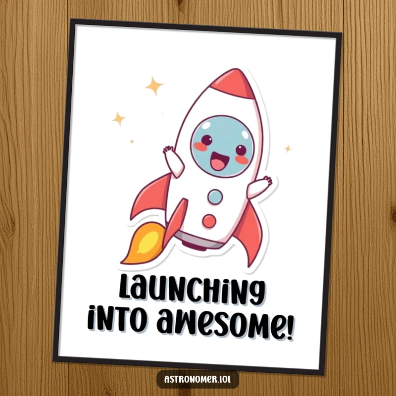 Funny Free Printable Wall Art: A character joyfully pretends to be a rocket ship, blasting off with exuberant energy.