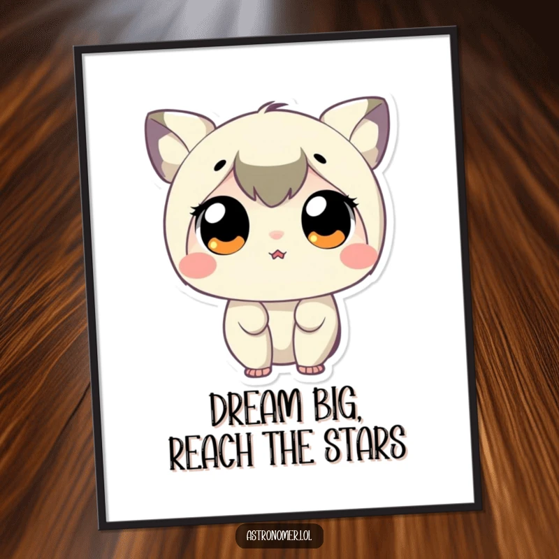 Funny Free Printable Wall Art: Tiny character with enormous eyes stargazing gleefully, a humorous cosmic scene.