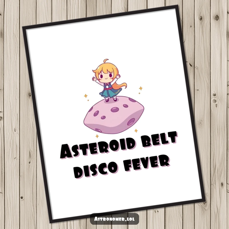 Funny free printable wall art of a character dancing joyfully on a floating asteroid, capturing a moment of pure, unadulterated bliss.