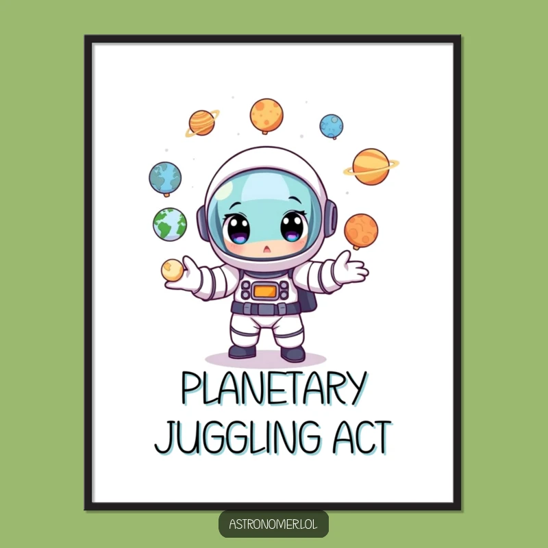 Funny Free Printable Wall Art: Juggling Astronaut Planets, Cosmic Decor Downloadable