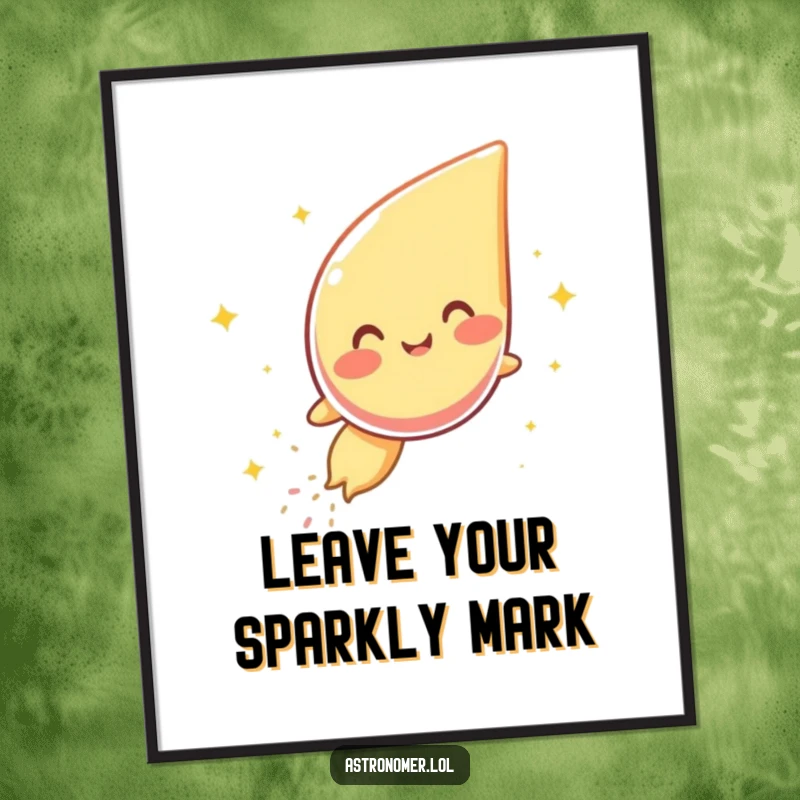 Funny Free Printable Wall Art: A giggling comet character beaming with joy, leaving a trail of sparkly dust, downloadable art.