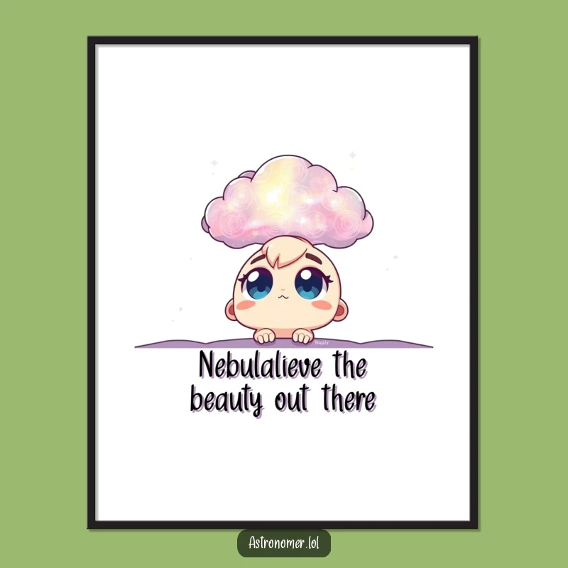 Free Printable Wall Art: Big-Eyed Character Amazed by Swirling Nebula Cloud