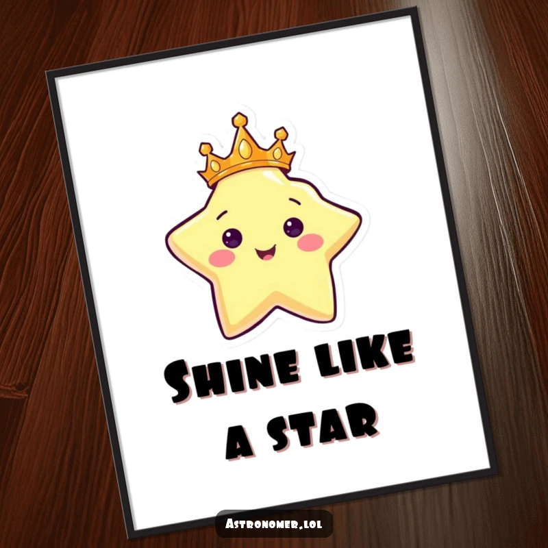 Funny Free Printable Wall Art: A happy star character wearing a golden crown and shining brightly, radiant downloadable art.