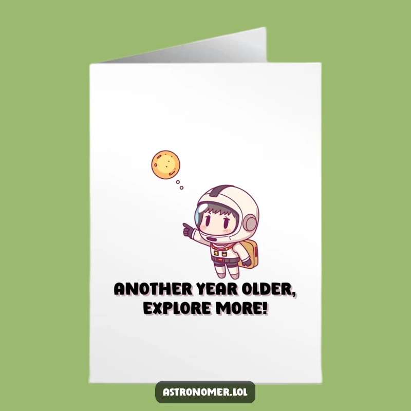 Free Printable Birthday Card: Funny Space Explorer Helmet Pointing at Galaxy