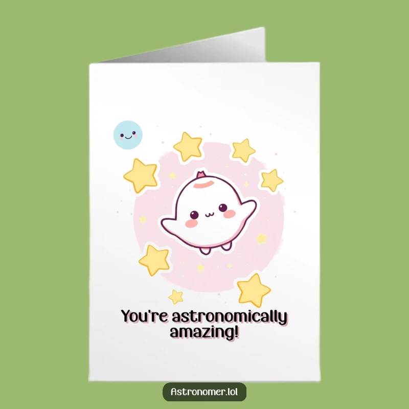 Free Printable Birthday Card: Floating Character & Stars - Cosmic Fun Downloadable Gift
