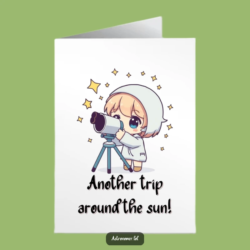 Free Printable Birthday Card: Starry Eyed Alien, Funny Telescope, Downloadable Gift