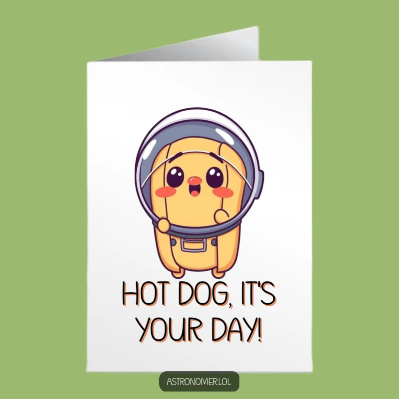 Free Printable Hot Dog Birthday Card: Funny Astronaut Dog, Downloadable Gift Surprise