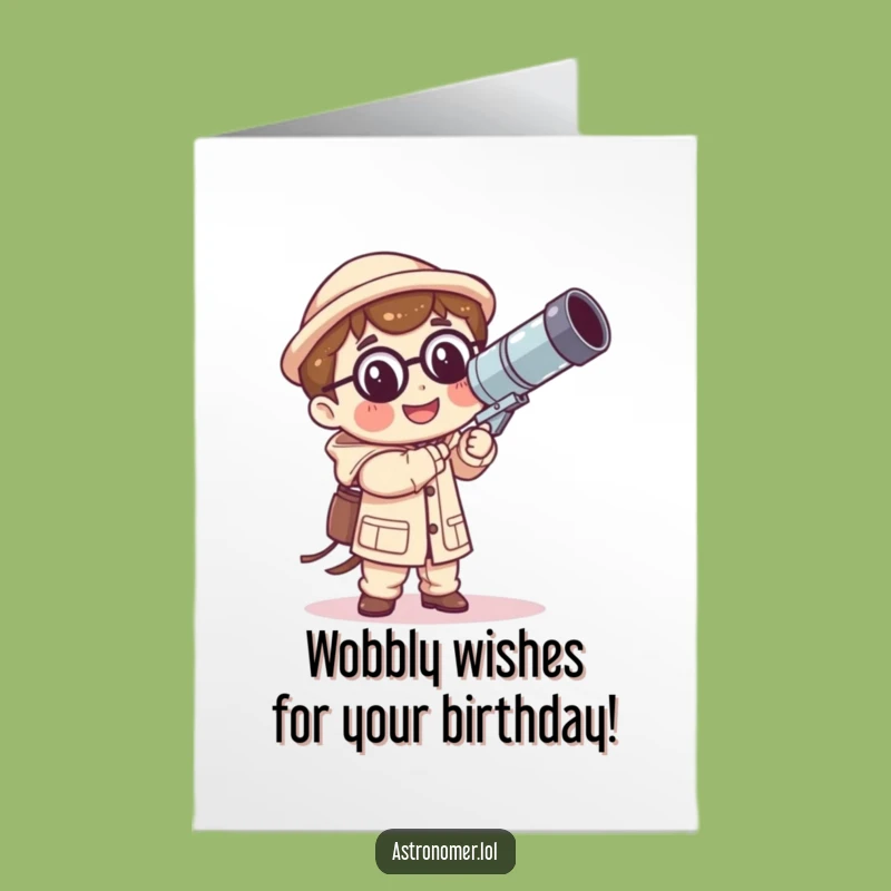 Funny Free Printable Birthday Card: Kawaii Astronomer Wobbly Telescope DIY Gift