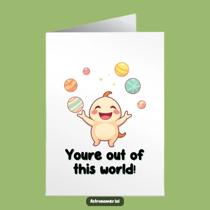 Free Printable Congrats Card: Juggling Planets Creature Celebration!