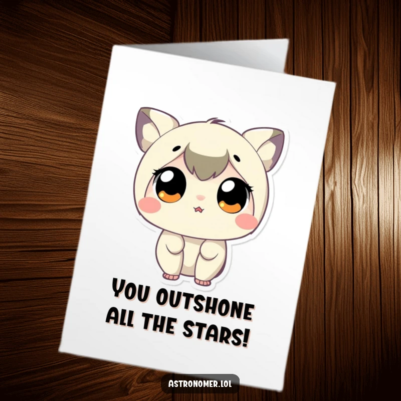 Funny Free Printable Congratulations Card: Tiny character marvels at the stars, perfect for celebrating achievements.