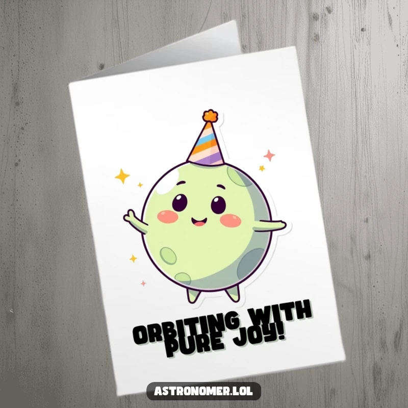 Funny Free Printable Congratulations Card: Happy planet with party hat spins joyfully, perfect for a downloadable celebration.