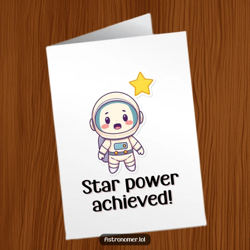 Funny Free Printable Congratulations Card: Cartoon astronaut making a surprised face at a shooting star, symbolizing unexpected success.