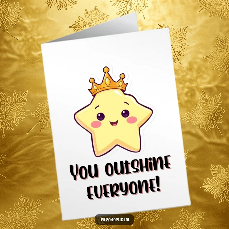 Funny Free Printable Congratulations Card: Happy star character in a crown, shining brightly, celebrating success with downloadable radiance.