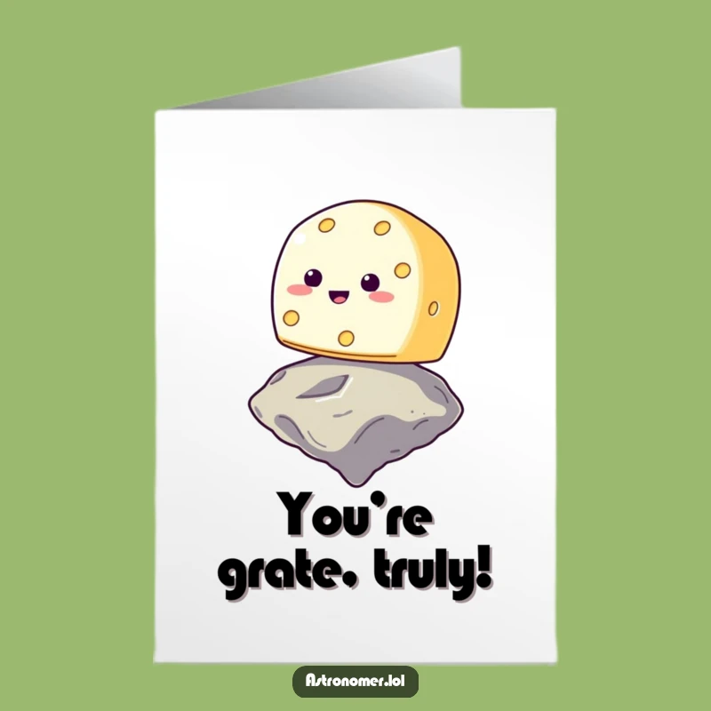 Free Printable Cheese Congrats Card: Funny Asteroid Balance, Downloadable Gift of Success