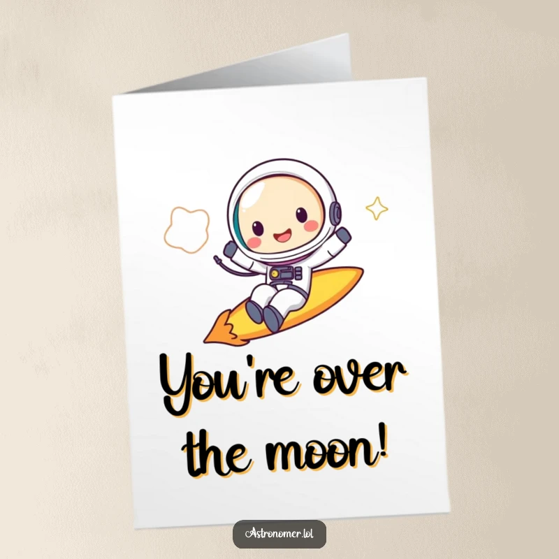 Free Printable Congratulations Card: Funny astronaut gleefully riding a comet, celebrating success with cosmic speed.