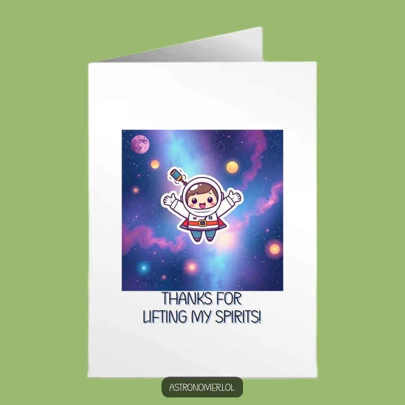 Free Printable Thank You Card: Happy Kawaii Astronomer Nebula Float Funny Downloadable Art Gift