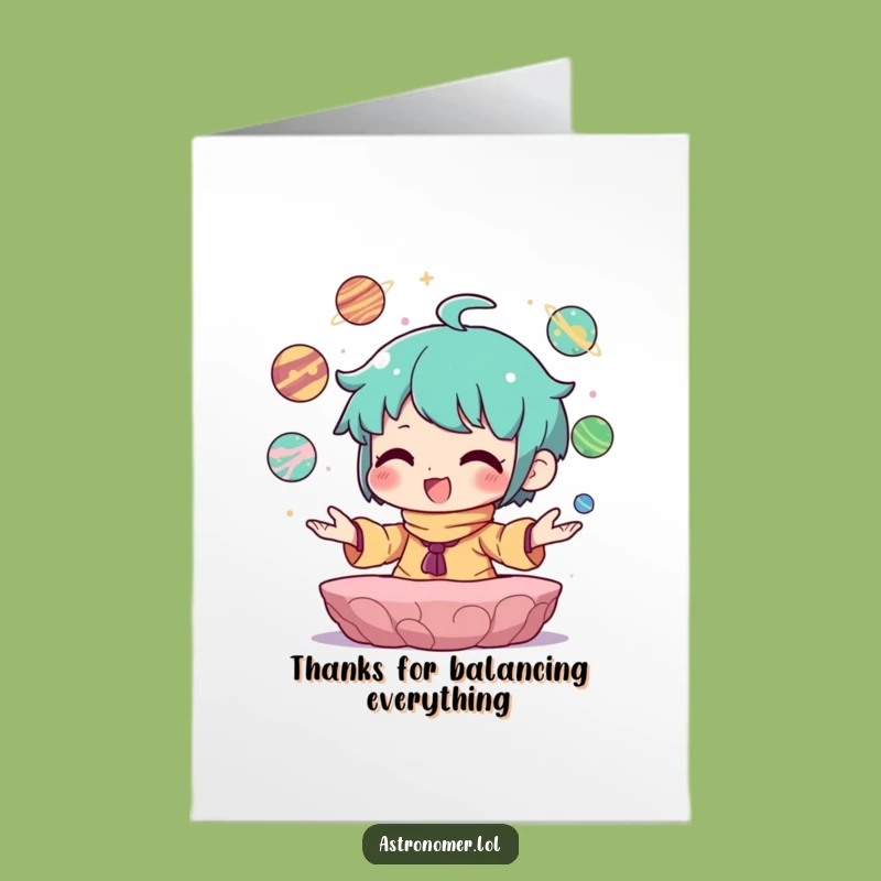 Free Printable Thank You Card: Planet Juggler, Humorous Downloadable for Galactic Gratitude