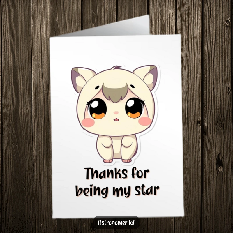 Funny Free Printable Thank You Card: Tiny character gazing at stars, expressing gratitude with humor.