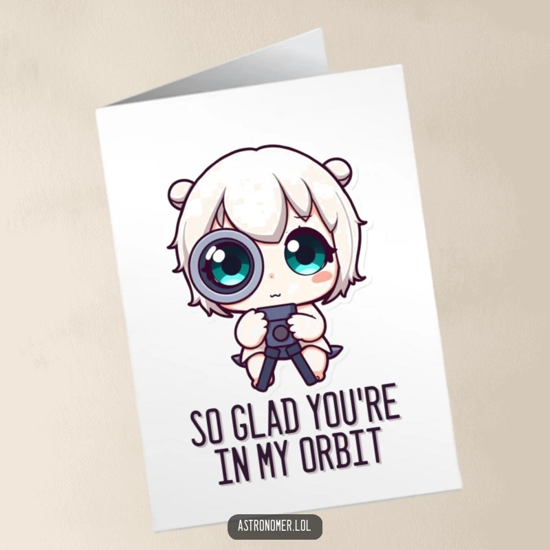 Funny Free Printable Thank You Card: Character's eyes pop out from a telescope, showing immense gratitude and surprise.