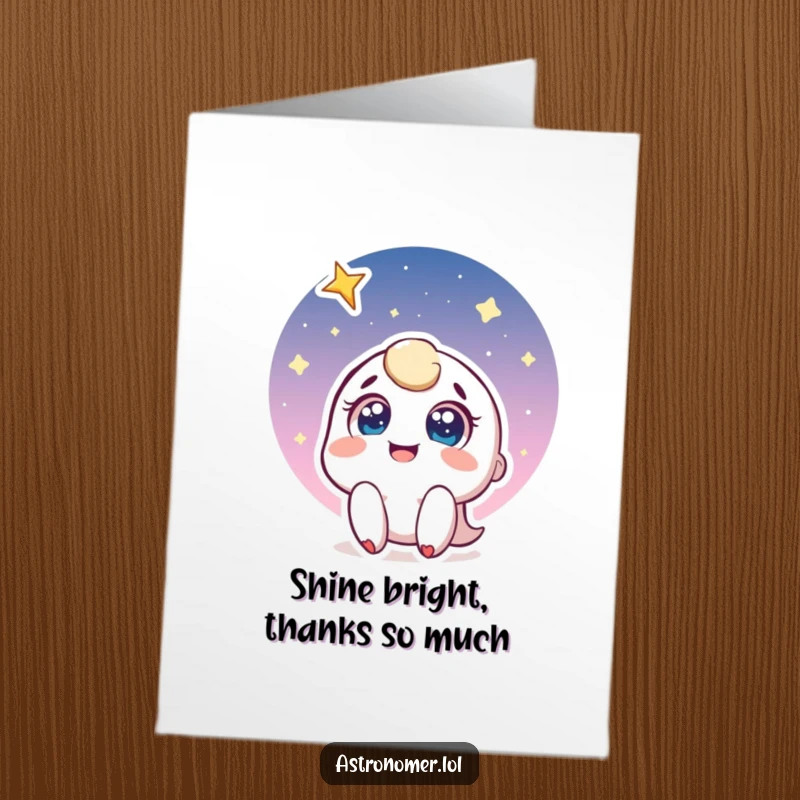 Funny Free Printable Thank You Card: Character delighted by a shooting star, symbolizing gratitude.