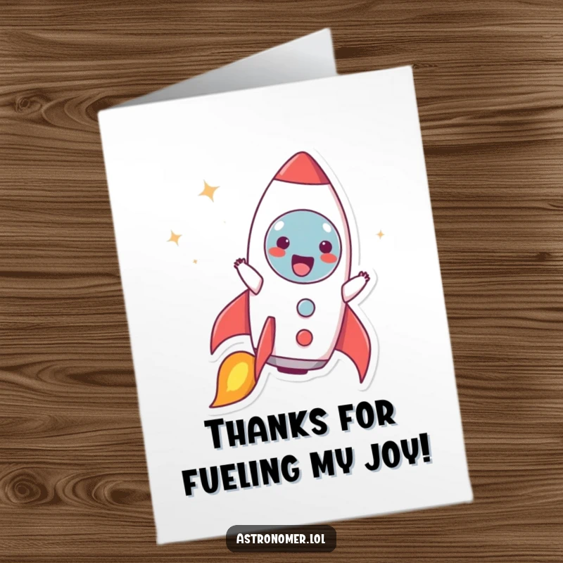 Funny Free Printable Thank You Card: Character pretends to be a rocket ship blasting off with great joy, saying thanks.