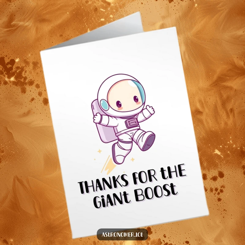 Funny Free Printable Thank You Card: Character with enormous boots makes a giant leap, signifying a huge thank you.