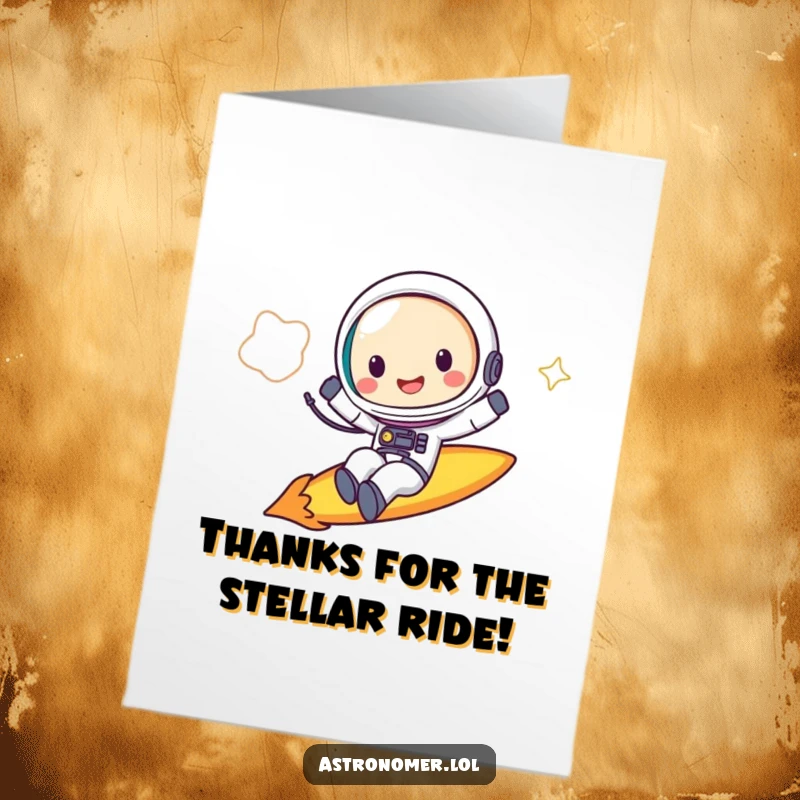 Funny Free Printable Thank You Card: Cheerful astronaut riding a comet, sending thanks across the galaxy.