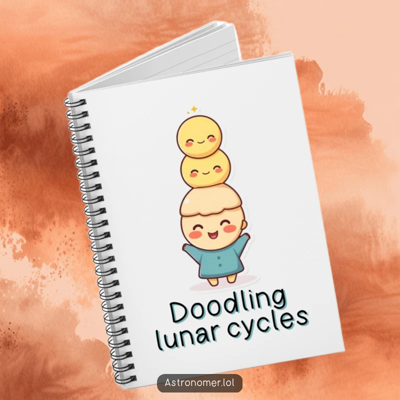 Funny Notebook: A happy character balances a comical stack of moons on their head, symbolizing focus and achievement.