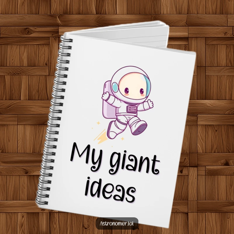 Funny Notebook: A cute character wearing huge astronaut boots takes a comical giant leap through space.