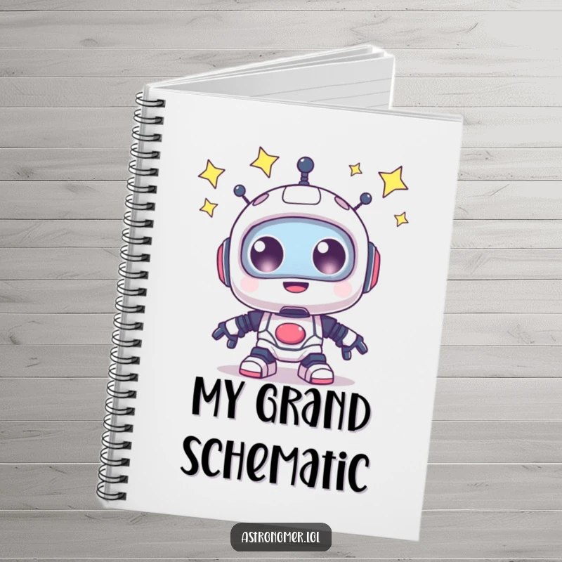 Funny Notebook: A happy robot with sparkling eyes looks at stars, designed for jotting down ideas.