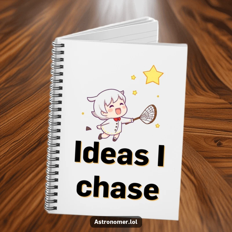 Funny notebook featuring a gleeful character chasing a shooting star with a net, perfect for jotting down dreams and plans.