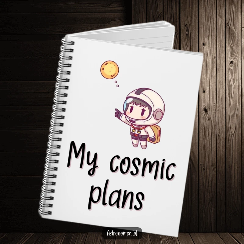 Funny space notebook with an astronaut pointing at a galaxy, a humorous journal for recording cosmic thoughts and ideas, great gift.