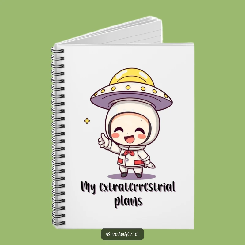 Funny UFO Notebook: Character Grins Pointing at Flying Saucer, Record Your Findings
