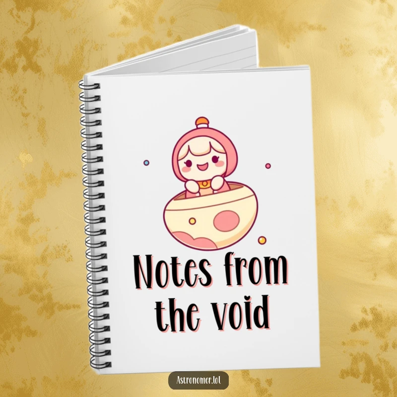 Funny Notebook: A kawaii character joyfully floats on a planet like a boat, inspiring creative thoughts and laughter.