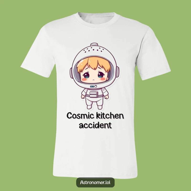 Funny Colander Space Helmet T-Shirt: Confused Astronaut Tee for Galactic Giggles