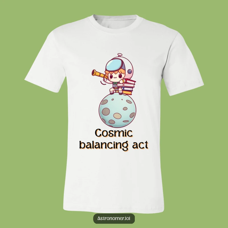 Funny Kawaii Astronomer T-Shirt: Determined Book Balancer Tee
