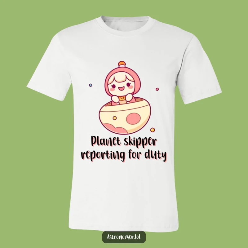 Funny Kawaii T-Shirt, Joyful Space Sailor Character Floating on a Planet Boat, Hilarious Gift!