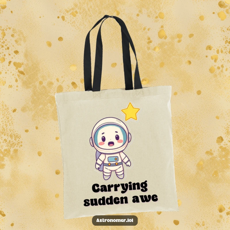 Funny Astronaut Tote Bag: A cartoon astronaut with a surprised face looking at a shooting star, perfect for carrying treasures.