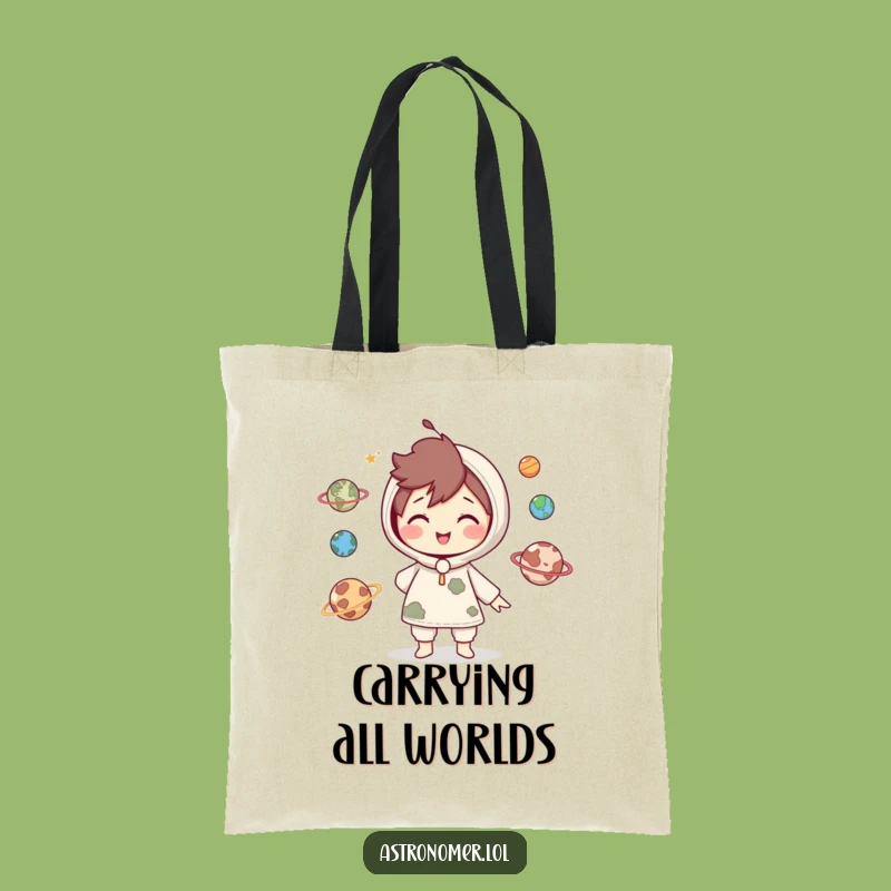 Funny Cosmic Balance Tote Bag: Cute Character's Planet Juggling Funny Gift