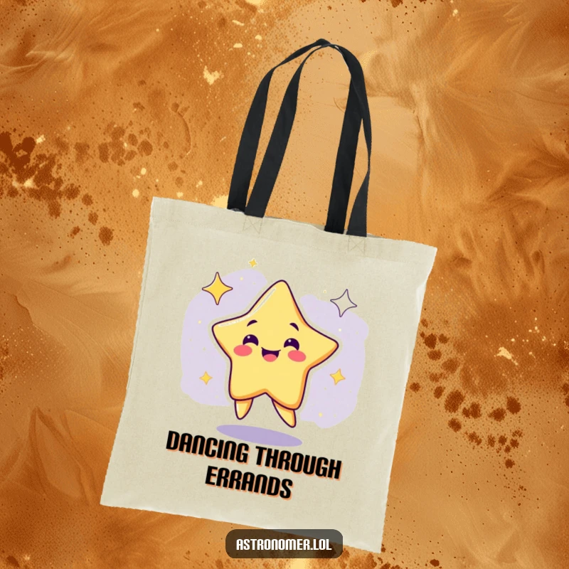 Funny Tote Bag: A smiling star character dances sillily in the galaxy, perfect for carrying items.