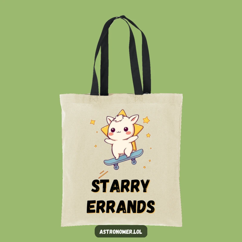 Funny Whimsical Creature Skateboarding Tote Bag: Carry Your Cosmic Style