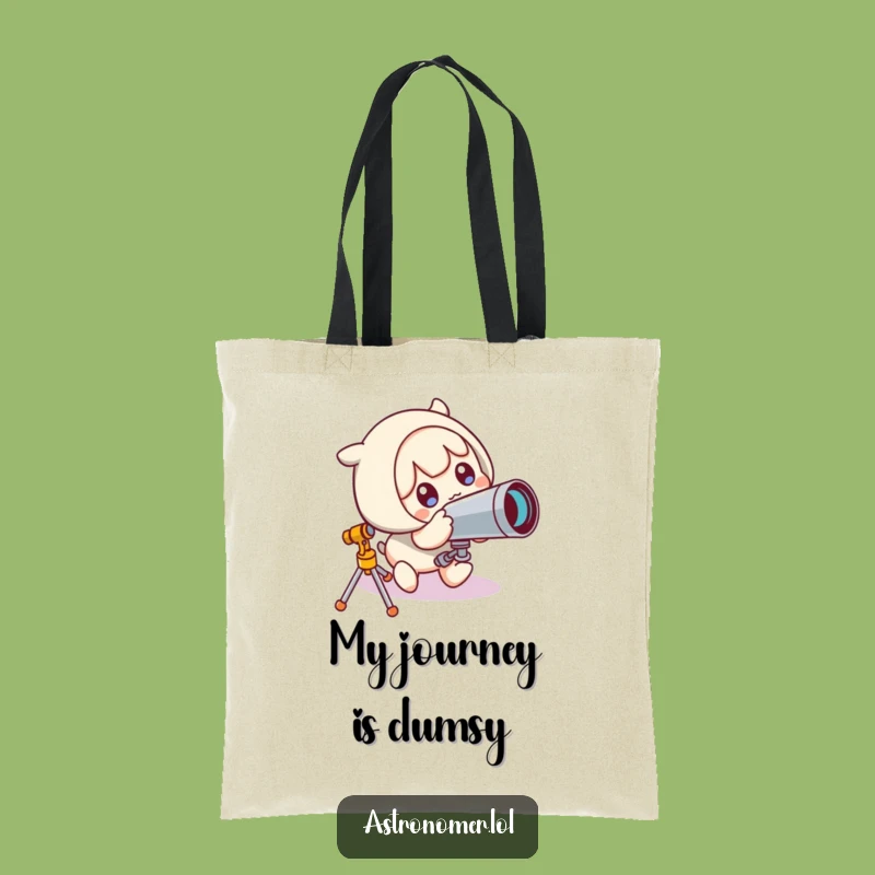 Funny Cosmic Mishap Tote Bag: Cute Character's Telescope Trip Funny Gift